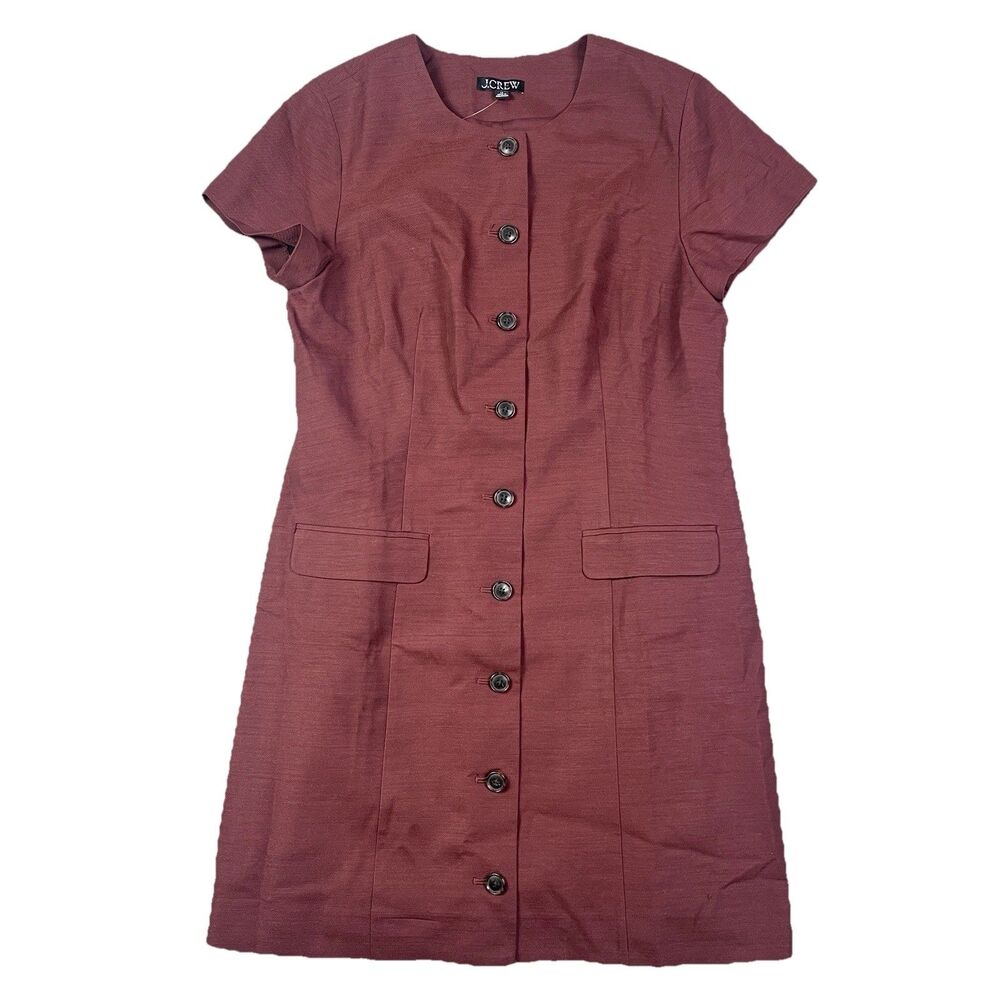 J Crew Parc Dress Womens 16 Brown Linen Blend Button Front Mini Career Preppy
